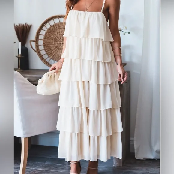 ohm boutique | Dresses | Ohm Boutique Cream Tiered Dress Size Small |  Poshmark